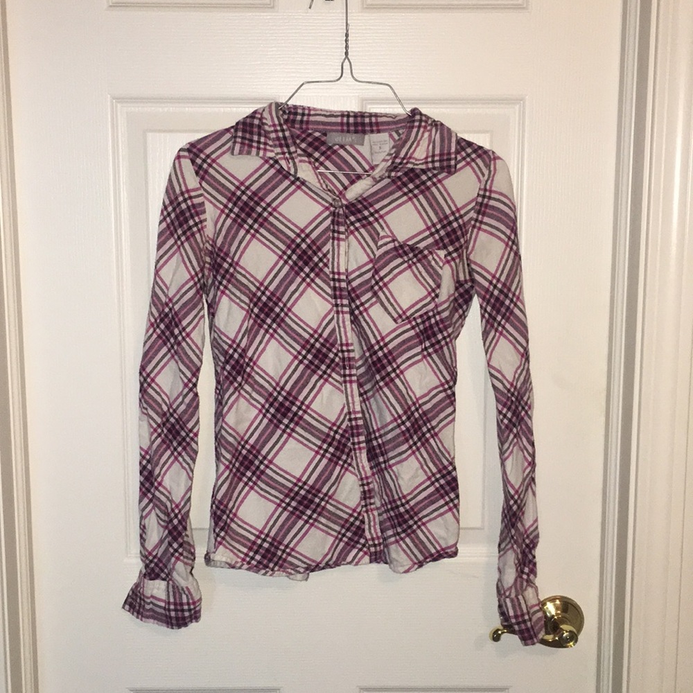 Pink, Purple, and white Plaid Flannel